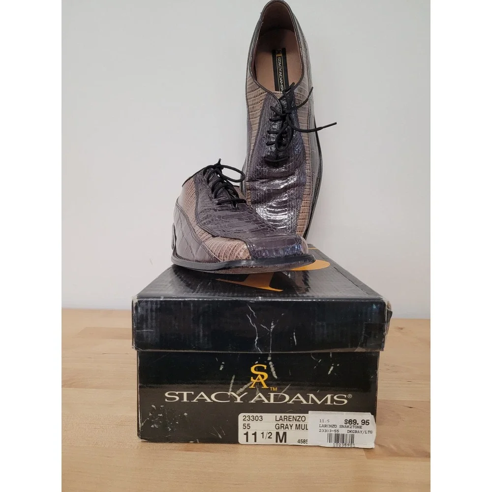 Stacy Adams Oxford Shoes Mens 11.5M Grey Light Gray Genuine Snake Leather Dress